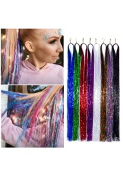 1pc Sparkle Shiny Hair Tinsel Hair Extensions Dazzle Women Hippie For Braiding Headdress Hair Braiding Tools Long 100cm