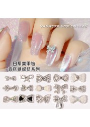 3pcs nail jewelry bow knot diamond rhinestone super flash Japanese net red hot nail decoration pearl diamond jewelry