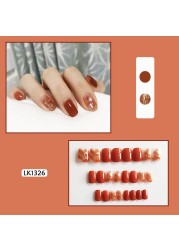 24pcs False Nails With Designs Nail Art Decoration Stickers Long Lasting Reusable Nail Tips Fake Nails Decals For Women DL