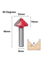 XCAN - Wood Router Bit, Shank 8mm, V Shape, 3D Engraving Drill Bit, 90 Degree, Carbide End Mill Diameter 22 32mm, Wood Milling Cutter