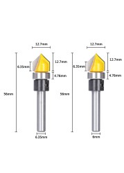 Hampton Mills Wood Cutter 6mm 1/4'' Shank V Groove Bit with Guided Bearing for Woodworking Mining Tools Carbide Router Bits