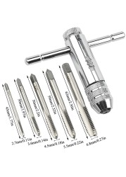 M3-M8 Lengthen Reversible T Handle Ratchet Tap Taps Wrenches Wire Tapping Wrench Silver Adjustable Holder Tool