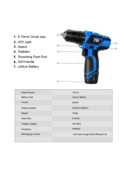 PROSTORMER - 12V Cordless Electric Screwdriver, Electric Hand Drill, 100Nm Torque, Mini Wireless Controller, Power Tool Kit