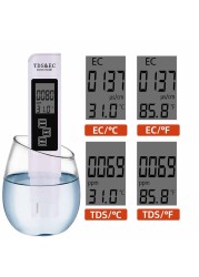 TDS/EC Tester 0-9990ppm Conductivity Detector Water Purity Thermometer 3 in1 TDS/Temperature/EC Meter Water Water Quality Tester Pen