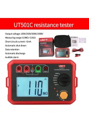 Uni-T Insulation Resistance Tester UT501C 100V 250V 500V 1000V Digital Megohmmeter 5GΩ High Voltage Motor Cable Ohm Megommeter