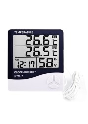 LCD Digital Temperature Hygrometer HTC-1 HTC-2 Home Indoor Outdoor Hygrometer Thermometer Weather Station With Clock