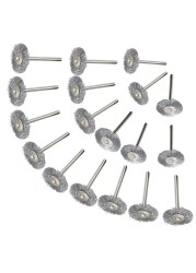 XCAN Stainless Steel Wire Wheel Brush Set 20pcs 3.0mm Shank Polishing Brush for Dremel Rotary Tools