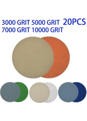 20pcs 3 inch sanding discs hook loop sanding discs grit 3000 /5000 /7000/ 10000 emery round disc sand paper and paper