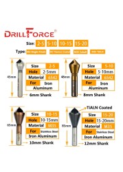 Drillforce Drill Bit Drill Bit HSS M2 M35 Cobalt Deburring 90 Degree Chamfer Hole Type Cutter (2-5 5-10 10-15 15-20mm)