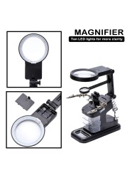 Welding Magnifying Glass with LED Light 3X 4.5X 25X Auxiliary Lens Clip Loupe Desktop Magnifier Third Hand Welding Repair Tool