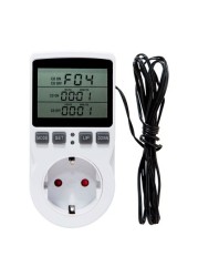 Digital temperature controller, EU socket, thermostat with timer, sensor, thermocouple probe