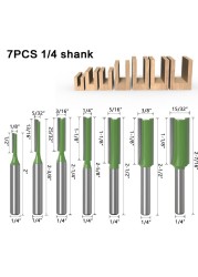 1-7pcs 1/4 inch single shank double flute straight bit milling cutter for wood 6mm tungsten carbide router bits wood tool set