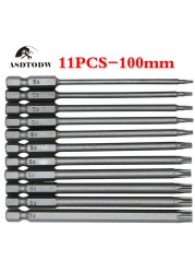 Torx Screwdriver Bits 11pcs Hakkin Steel 100mm T6-T40 Long Magnetic Star Torx Security Screwdriver Bit Set 1/4 Hex Shank