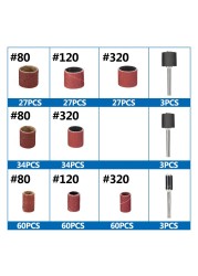 Drum sanding kit 338pcs 80 120 320 grit difference sandpaper set with 2.35/3.175mm Shank mandrels for dremel rotary sandpaper tools