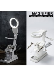 Multifunctional Welding LED Magnifying Glass 3X 4.5X 25Xmagnifying Glass Alligator Clip Holder Clamp Helping Hand Welding Repair Tool