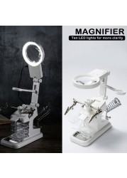 متعددة الوظائف لحام عدسة مكبرة بإضاءة ليد 3X 4.5X 25Xmagnifying الزجاج التمساح حامل قصاصة المشبك مساعدة اليد أداة إصلاح للحام