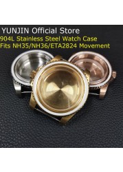 40mm NH35 NH36 Case Sapphire Glass 904L Stainless Steel Watch Bezel Adjustment Fits NH35/NH36/ETA2824 Movement