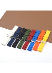 High Quality Black Blue Red Orange Army Green Watchband Silicone Rubber Strap for Panerai Pin Buckle 22mm 24mm 26mm