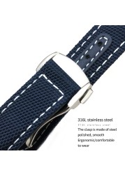 19mm 20mm Nylon Canvas Watch Strap for Omega 300 AT150 Fabric Leather Aqua Terra 150 Blue 21mm 22mm Watchband Buckle