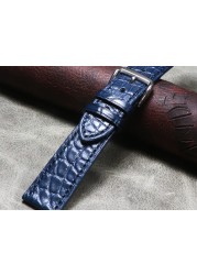 New Handmade Dark Royal Blue Blue Watch Band 18mm 19mm 20mm 21mm 22mm Crocodile Leather Calfskin Strap Bottom Leather Wristband