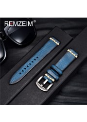 RIMSAM Quality Genuine Leather Watch Strap 18mm 20mm 22mm 24mm Fashion Green Watch Accessories Watchband With Solid Button