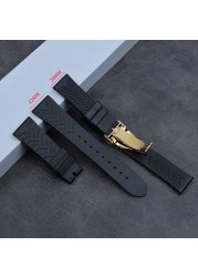 20mm 22mm Watchband Black Waterproof Soft Silicone Rubber Wrist Watch Band Silver Gold Clasp Buckle For Tudor Belt Tools Logo