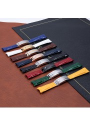 20mm Curved End Genuine Colorful Leather Watchband for Role Strap for Daytona Submarines GMT Bracelet Watch Band Slider Buckle