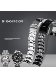 For Casio EF-550 EF-524 Stainless Steel Watchband 22mm Silver Strap Deployment Buckle Bracelet Metal Strap Men's Watch Series