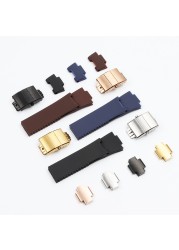 25*12mm Black Brown Blue Waterproof Silicone Rubber Watchband Wrist Watch Band Belt for Ulysse Nardin Belt Tool Folding Buckle