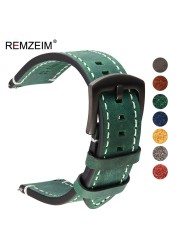 Remz Plaid - Genuine Leather Watch Band for Men and Women, Black, Blue, Gray, Brown, Cowhide, 18mm, 20mm, 22mm, 24mm