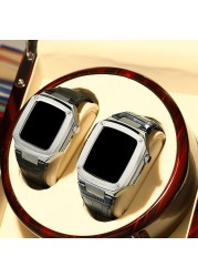 Stainless Steel for Apple Watch Band 7 45mm 44mm Leather Metal Strap for IWatch Series 6 SE 5 4 3 40mm Modified Noble Metal