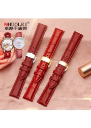 red color for any brand women watch12mm14mm 15mm 16mm 18mm 20mmRose gold buckle genuine leather watches wrist strap