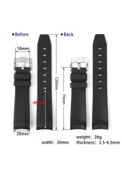 Curved End High Quality FKM Rubber Watch Band 20mm Men Women Waterproof Replacement Strap Wristband Diving Watch Accessories