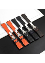 21mm 22mm Genuine Cowhide Leather Watchband with Stud for IWC Pilot PORTOFINO Portuguese Watch Strap Folding Buckle Accessories