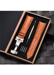 Grain Leather Watches With Stainless Steel Automatic Clasp Men's Watch Bracelet 18mm 20mm 22mm 24mm Gift Watch Box Straps