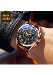 OLEVS 2020 New Fashion Men's Watches With Brown Leather Jacket Luxury Brand Sport Chronograph Quartz Watch Men Relogio Masculino