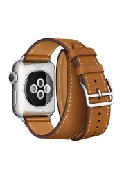 Double Round Strap for Apple Watch Band 45mm 41mm 44mm/40mm 42mm/38mm Leather Watchband Bracelet iWatch Series 5 4 3 se 6 7 band