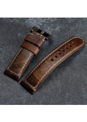 Handmade Leather Watch Strap Suitable for PAM111 441 Italian Top Layer Leather Strap, Oil Wax Leather 20 22 24 26mm Male Strap