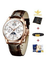 OUPINKE Luxury Brand Automatic Watch For Man Mechanical Watch Leather Sapphire Waterproof Sport Moon Phase Wristwatch Male