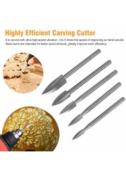 5pcs/set Wood Carving Drill Bit HSS Drill Bit Set Solid Carbide Steel Root Milling Grinder Burr Precision Wood Carving