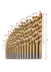 19pcs/lot 1.0mm-10mm Cobalt High Speed ​​Steel Twist Drill Hole Tool Set Titanium Coated HSS Ground Metal Lathe Tools