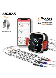 AidMax WR01 Rainproof Wireless Cooking Meat Thermometer with Food Grade Probes for Outdoor BBQ Kitchen Tools Grill Tool