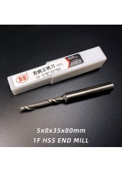 BB 1 Single Flute Milling Cutter HSS Single Flute Spiral Wood Aluminum Alloy Window Profile End Mills 5mm 6mm 8mm 10mm