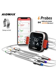 AidMax WR01 Digital Kitchen Thermometer 6 Probes Stainless Steel For Oven BBQ Meat Thermometer With Timer And Backlight