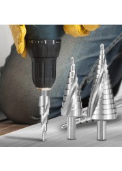 3pcs HSS Step Drill Bit 4-12/4-20/4-32mm Spiral Groove Wood Metal Hole Cutter Triangle Handle Step Drill Bit Tool High Quality