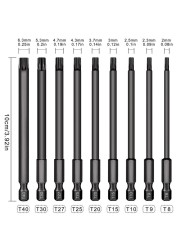 9pcs Screwdriver Bit100mm T8-T40 Screwdriver Bit 1/4'' Hex Shank Wrench Drill Bit for Electric Drill Electric Hand Screwdriver