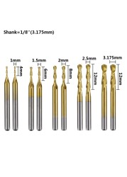 XCAN CNC Spiral Milling Cutter 1/8'' (3.175mm) Shank 10pcs Tin Coated Ball Nose Router Bits Carbide End Mill Woodworking Cutter