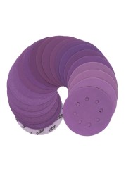 100PCS 5Inch 125mm Sandpaper 8 Hole Hook and Loop Sanding Discs Purple Sander Wet & Dry Sandpaper 60-10000 Grit Assortment