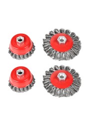 4pcs Rotary Twisted Knot Flat Cup Wheel Steel Wire Brush for Angle Grinder Rust Paint Removal Steel Wire Brush