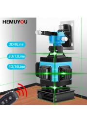 HEMUYOU Laser Level 12/16 Lines 3D/4D Self Leveling 360 Horizontal Green Laser Beam Horizontal Vertical Line Cross Lines Indoors